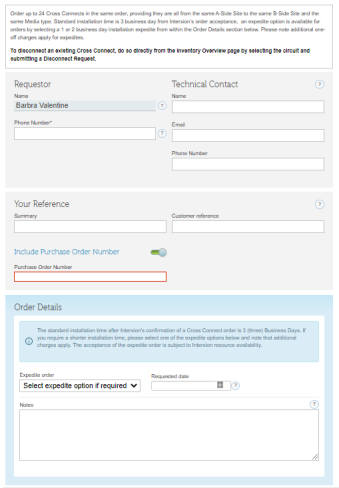 Cross Connect Request