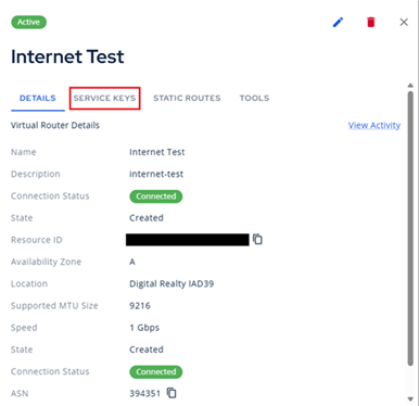 Create Service Key VR