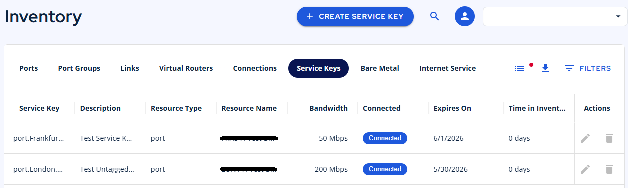 Service Key Inventory